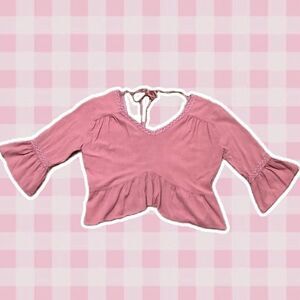 Pink Bohemian Hippie Festival Cropped Boho Feminine Flowy Peasant Blouse M